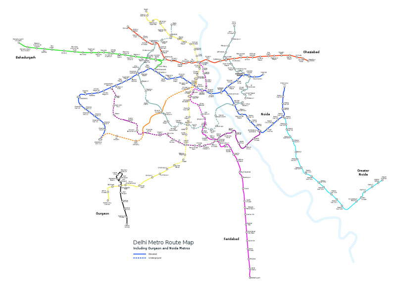 delhi metro Map with Color Codes